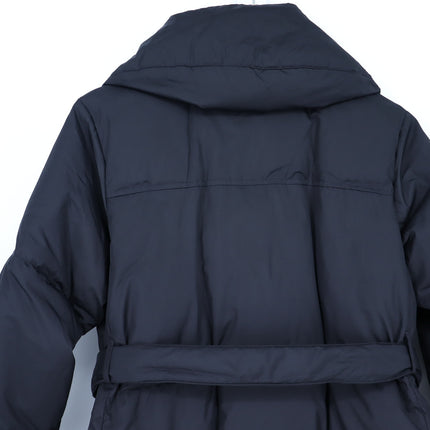 J. Crew Long Belted Puffer Coat Black Hooded Full Zip PrimaLoft Women's XXS