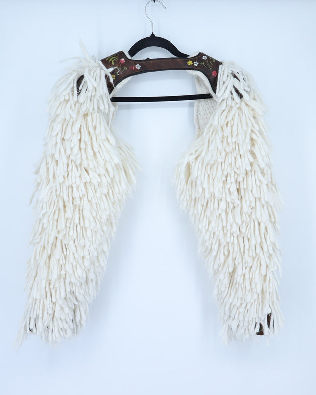 DSquared2 2018 Saddle Sleeves Western White Knit Wool and Leather Women's XS