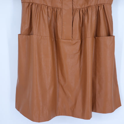 Tyler Boe Mitzi Vegan Leather Dress Light Brown Collared Short Sleeve Women's M