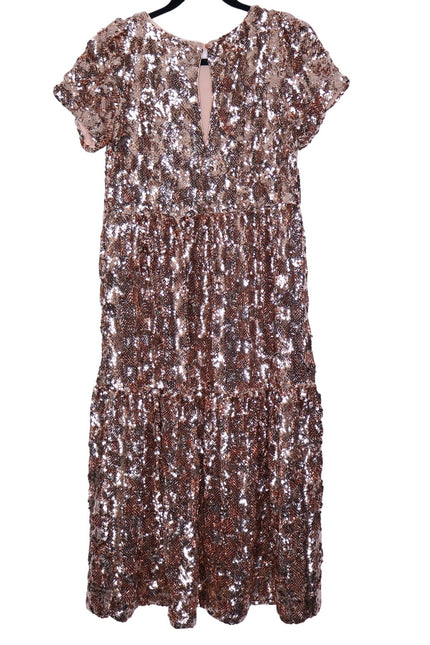 MAEVE NEW Bernadette Sequined Midi Dress Pink Rose Tiered Lined Women's XS