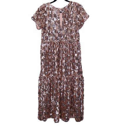 MAEVE Bernadette Sequined Midi Dress NWT Pink Rose Tiered Lined Women's XS