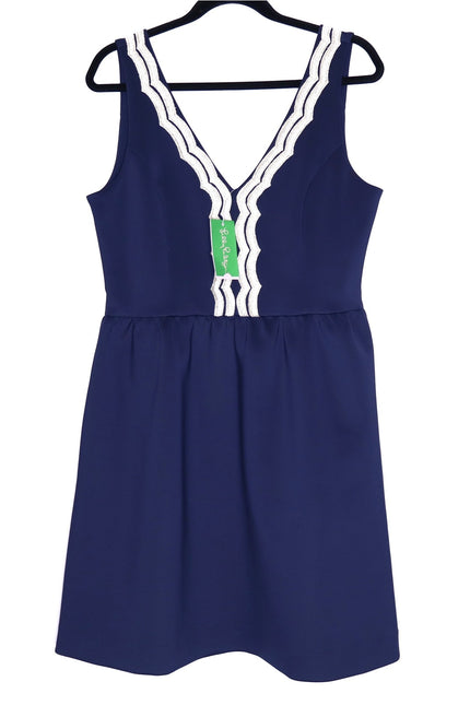 LILLY PULITZER NEW Rorey Mini Dress True Navy V Neck Fit and Flare Women's L