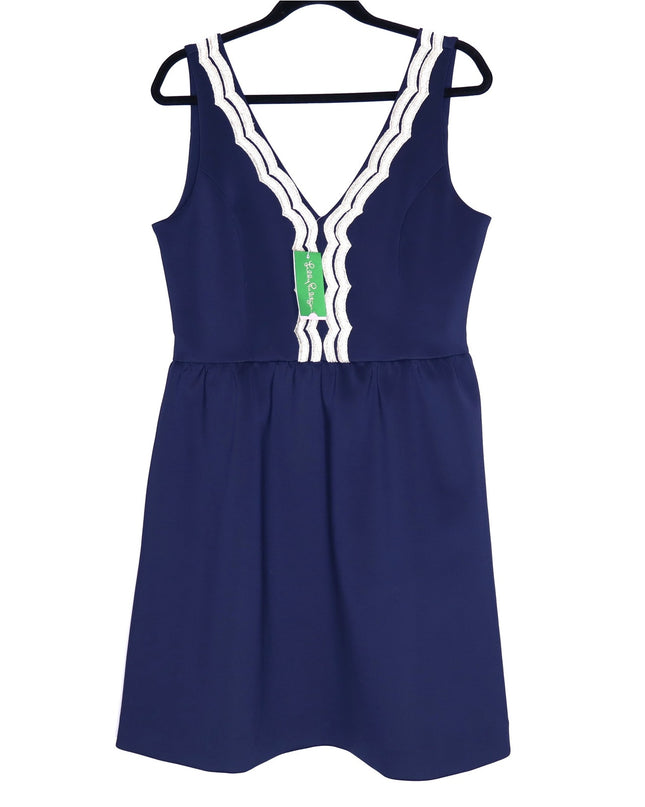 LILLY PULITZER Rorey Mini Dress NWT True Navy V Neck Fit and Flare Women's L
