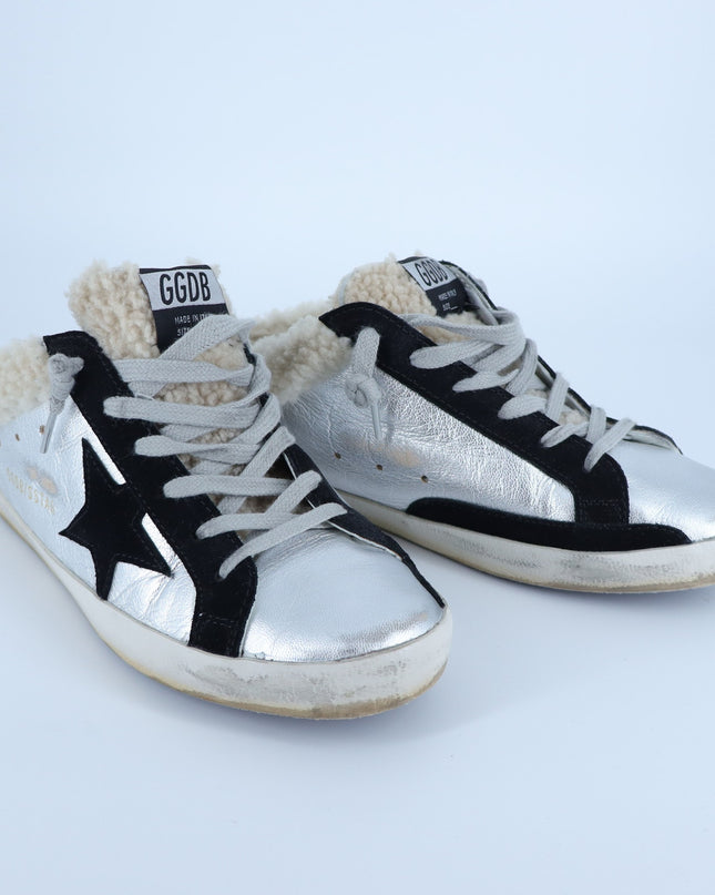 Golden Goose Super Star Sabot Sneakers Silver Shearling Slip On Women's 40/US 10