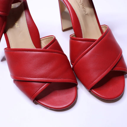 MARION PARKE Leather Ankle Tie Sandal Red Open Toe Blocked Heel Women's 38/US 8