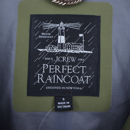 J. Crew Perfect Raincoat Olive Green NWT Hooded Snap Front Mid Length Women's S