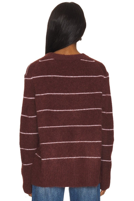 PISTOLA Ivy Pullover Sweater Terra Stripe Maroon Oversized Long Sleeve Women's S