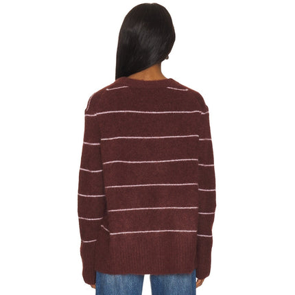 PISTOLA Ivy Pullover Sweater Terra Stripe Maroon Oversized Long Sleeve Women's S