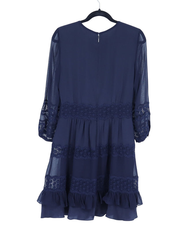 Rebecca Taylor Silk Lace Tiered Dress Maritime Blue 3/4 Sleeve Women's 4