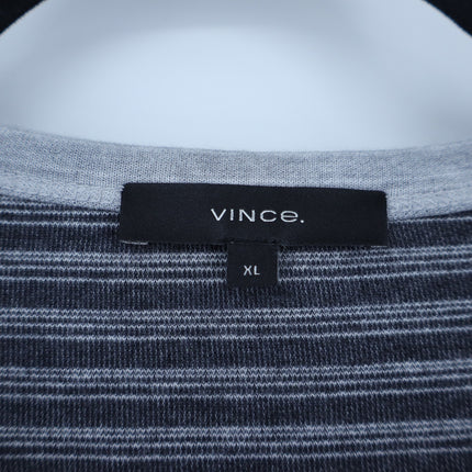 Vince Feeder Stripe Knit Top Gray Long Sleeve Crew Neck Pullover Men's XL