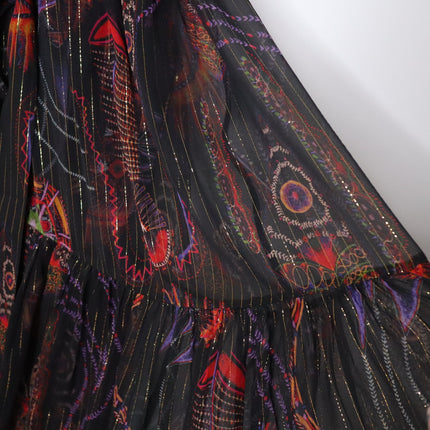 MARIE OLIVER Alice Maxi Dress High Neck Sleeveless Silk Lurex Black Women's S