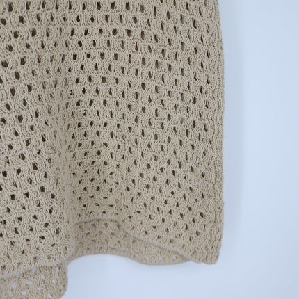 Vince Macrame Cotton Polo Sweater Pale Nut Open Knit Pullover Women's L