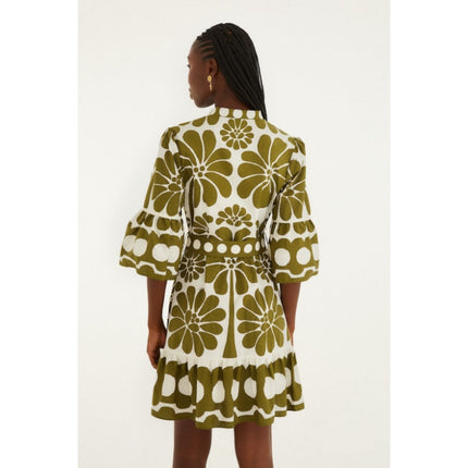 Farm Rio Palermo Belted Mini Dress Green NWT Printed Half Sleeve Women's L