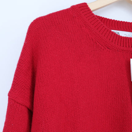 Zara Wool Pullover Sweater Red NWT Oversized Crew Neck Long Sleeve Women's L
