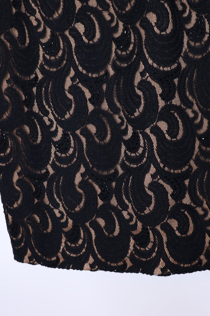 BADGLEY MISCHKA Lace Overlay Cocktail Dress Black V Neck Knee Length Women's 0
