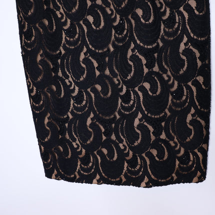 BADGLEY MISCHKA Lace Overlay Cocktail Dress Black V Neck Knee Length Women's 0