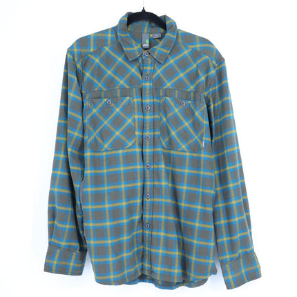 STIO Plaid Flannel Button Up Shirt Brown and Yellow Cotton Long Sleeve Men's L