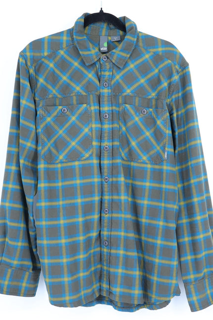 STIO Plaid Flannel Button Up Shirt Brown and Yellow Cotton Long Sleeve Men's L