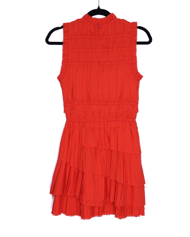 SEA New York Greir Tiered Pleated Crepe Mini Dress Poppy Smocked Women's XS