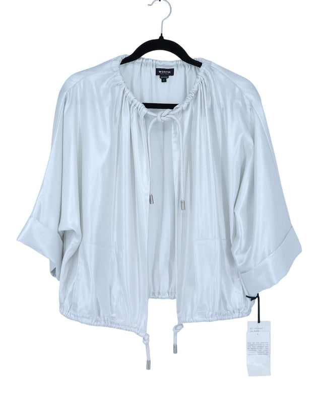 Worth New York Oversized Satin Open Jacket Silver NWT 3/4 Sleeve Women's SP