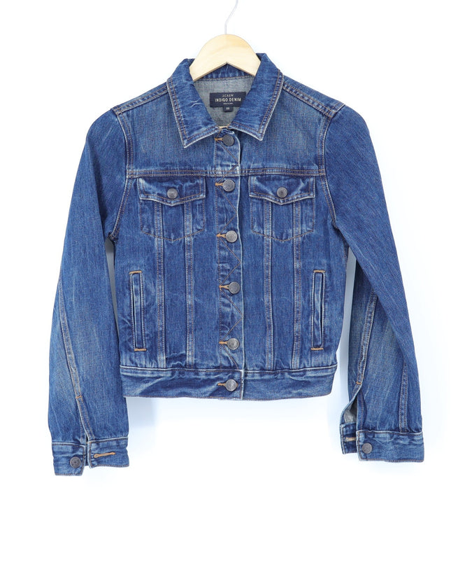 J. Crew Indigo Denim Jacket Tyler Blue Wash Button Front Long Sleeve Women's XS