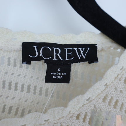 J. Crew Sequin Open Knit Top Cream NWT Round Neck Short Sleeve Women's S