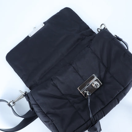 PRADA Tessuto Nylon Bomber Sound Bag Black Leather Convertible Luxury Purse