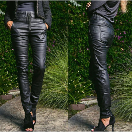 Bevy Flog Shely Vegan Leather Pants Black Skinny Elastic Waist Women's 29