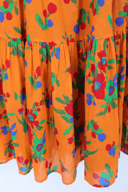 TORY BURCH Printed Smocked Dress Orange Floral Floral Tie Strap Women's S