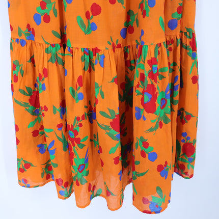 TORY BURCH Printed Smocked Dress Orange Floral Floral Tie Strap Women's S