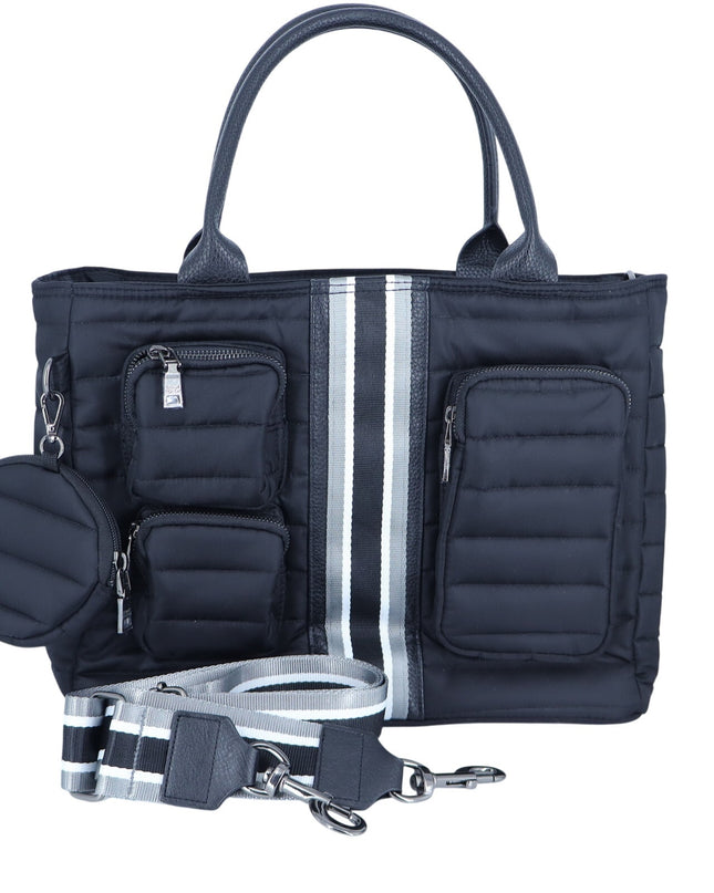 Think Rolyn Lancaster Nylon Tote Black NWT Flight Night w/ Crossbody Strap