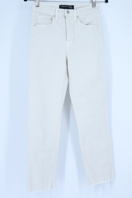 VERONICA BEARD Ryleigh Slim Straight Jeans Ecru High Rise Button Fly Women's 26