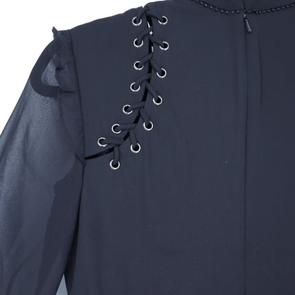 Self-Portrait Floral Guipure Blouse Black Lace Up Long Sleeve Women's 2