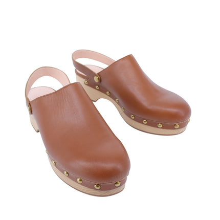 J. Crew Convertible Leather Clogs Brown Studded Wood Sole Slingback Women's 9