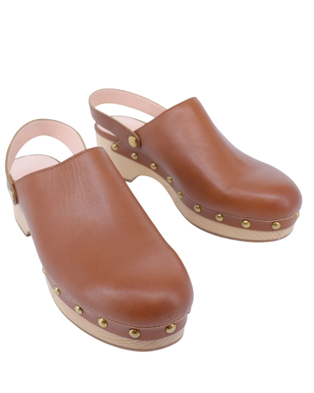 J. Crew Convertible Leather Clogs Brown Studded Wood Sole Slingback Women's 9