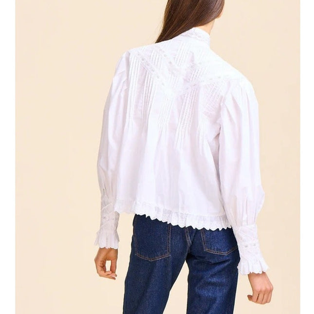 Mille Georgina Top White NWT Lace Button Front Long Sleeve Blouse Women's XS