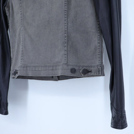 Rag & Bone Jean Jacket Iron Gray Black Leather Sleeves Denim Button Up Women's S