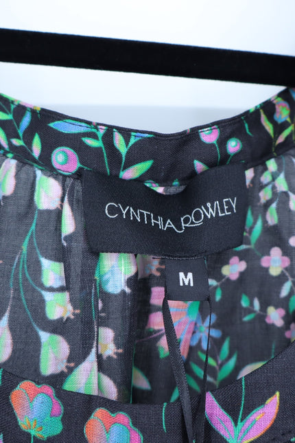 CYNTHIA ROWLEY Layla Floral Halter Dress Black NWT Knee Length Women's M