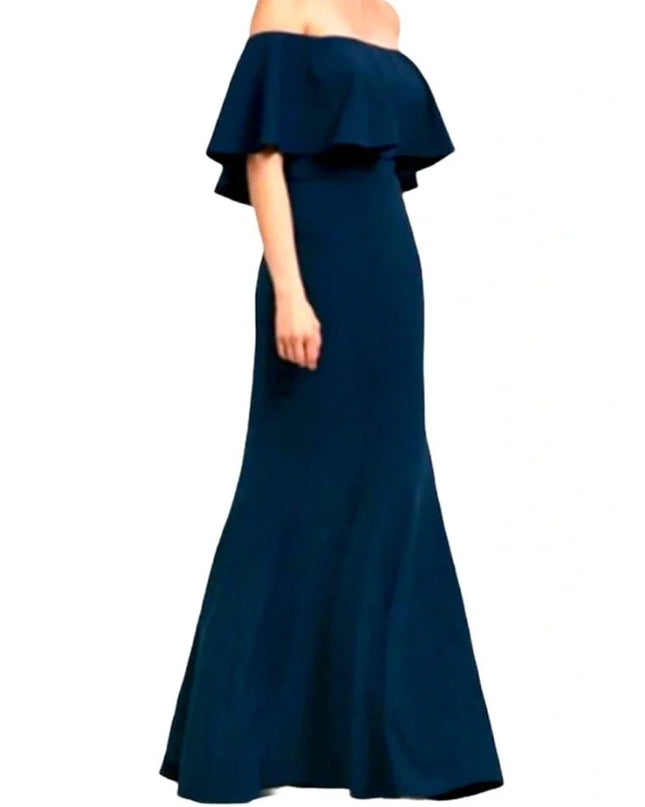 BHLDN Dara Off Shoulder Maxi Dress Navy Ruffle Flounce Bridesmaid Women's 4