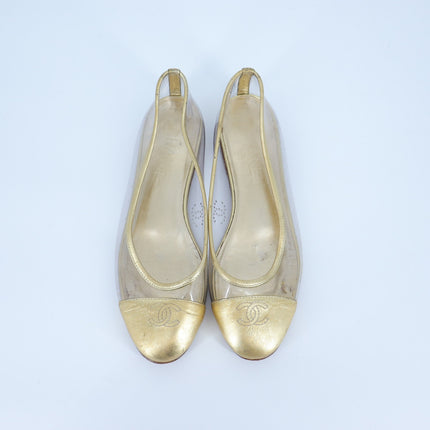 Chanel 2007 Interlocking CC Gold Ballet Flats Leather Almond Toe Women's 36/US 6
