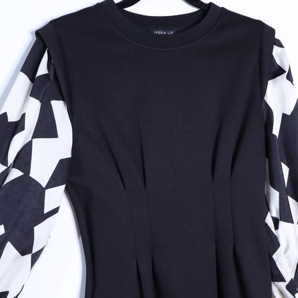 JESSIE LIU Ponte Midi Dress Black Printed Sleeves Tailored Fit Women's XS
