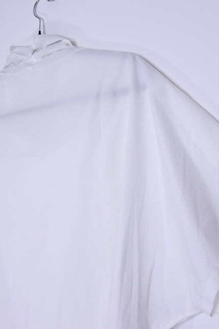 WJ MARTIN Boxy Hi-Lo Blouse White Cowl Neck Short Sleeve Women's 44/US 8