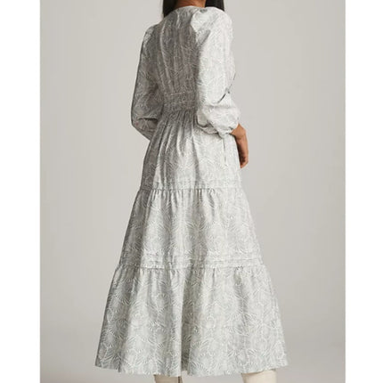 by ANTHROPOLOGIE Somerset Maxi Dress Blue Printed Popover Long Sleeve Women's XS