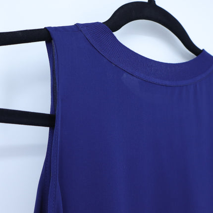 Vince Silk Sleeveless Blouse Cobalt Blue Ribbed Round Neck Women's S