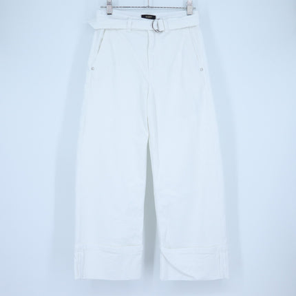 Seventy Venezia Cotton Bull Denim Pants White Belted Wide Leg Women's 36/US 2