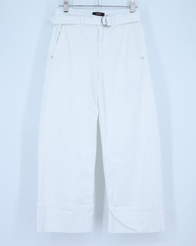 Seventy Venezia Cotton Bull Denim Pants White Belted Wide Leg Women's 36/US 2