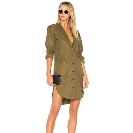 Rag & Bone The Mason Shirt Dress Dark Olive Button Front Mini Women's S