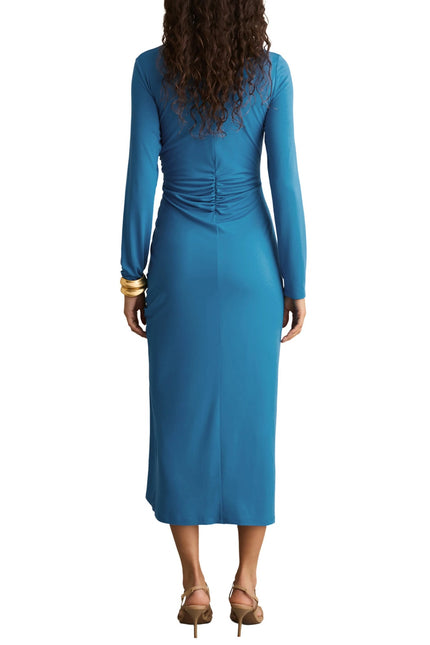 REISS Rosie Long Sleeve Maxi Dress Blue Side Ruching Women's 8