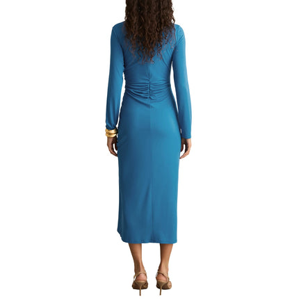 REISS Rosie Long Sleeve Maxi Dress Blue Side Ruching Women's 8