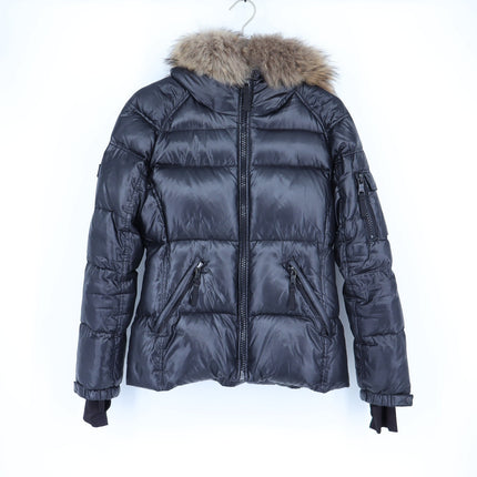 SAM. Blake Down Puffer Coat Black Raccoon Trim Quilted Jacket Women's M
